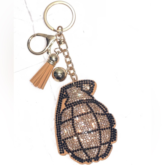 Puff Rhinestone Grenade Keychain Bag Charm - Picture 2 of 2